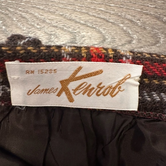 VINTAGE JAMES KENROB 1960-1970 BROWN, RED, AND YELLOW PLAID WOOL SKIRT - SKU:345 - Picture 4 of 8